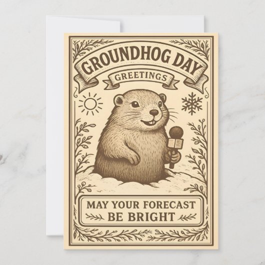 Victorian Vintage Groundhog Day Greetings シーズンカード (正面)