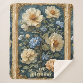 Victorian Vintage Soft Ivory Peony English Garden シェルパブランケット