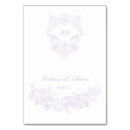 Victorian Violet Crest Elegant Foldable Name Card テーブルナンバー