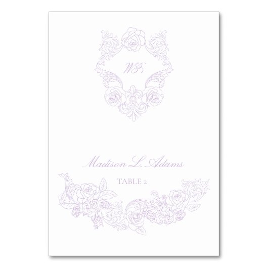 Victorian Violet Crest Elegant Foldable Name Card テーブルナンバー (正面)