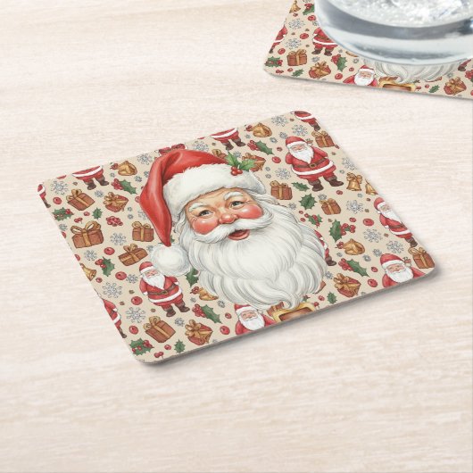 Victorian Watercolor Santa Christmas Collection スクエアペーパーコースター (アングル)