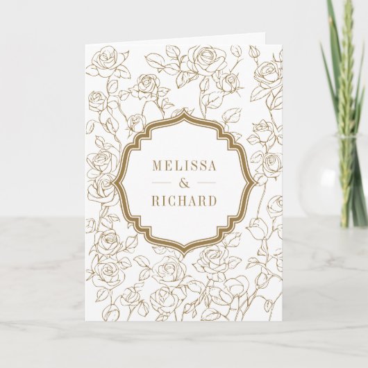 Victorian White and Gold Catholic QR Code Wedding 招待状 (正面)