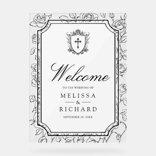 Victorian White Catholic Wedding Welcome アクリルサイン (正面)