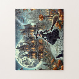 Victorian Witch Halloween Moonlit Haunted House ジグソーパズル