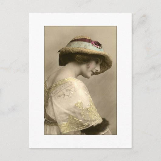 Victorian woman in hat and beaded dress ポストカード (正面)
