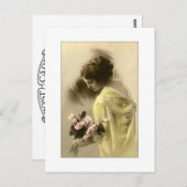 Victorian woman pink roses, romantic ポストカード (正面/裏面)