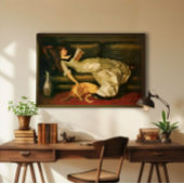 Victorian Woman Reading With Dog, Neutral Tones ポスター