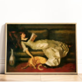 Victorian Woman Reading With Dog, Neutral Tones ポスター