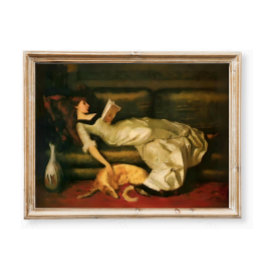 Victorian Woman Reading With Dog, Neutral Tones ポスター