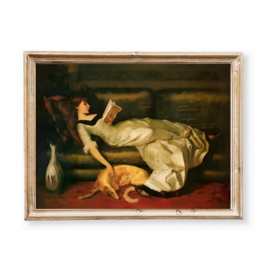 Victorian Woman Reading With Dog, Neutral Tones ポスター