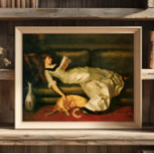 Victorian Woman Reading With Dog, Neutral Tones ポスター