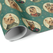 Victorian Yorkie Christmas Portraits on Emerald Gr ラッピングペーパー (ロールコーナー)