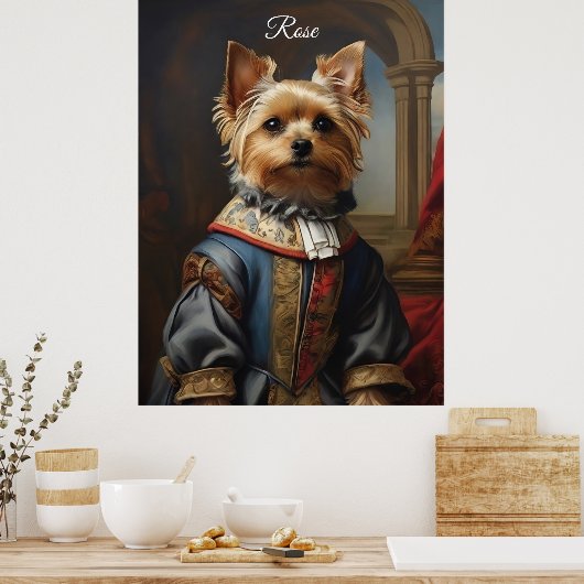 Victorian Yorkshire Terrier in Clothes Whimsical  ポスター (キッチン)