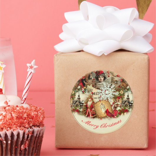 Victorian Yuletide Treasures Collage ラウンドシール (パーティー)