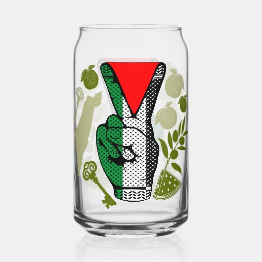 Victory Sign Hand Resistance Red Triangle Symbol ガラス缶 (正面)