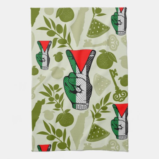 Victory Sign Hand Resistance Red Triangle Symbol キッチンタオル (縦)