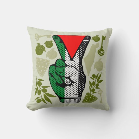 Victory Sign Hand Resistance Red Triangle Symbol クッション (正面)