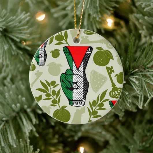 Victory Sign Hand Resistance Red Triangle Symbol セラミックオーナメント (ツリー)