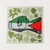 Victory Sign Hand Resistance Red Triangle Symbol タペストリー (正面(横))