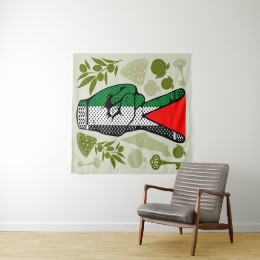 Victory Sign Hand Resistance Red Triangle Symbol タペストリー (インサイチュ(横))