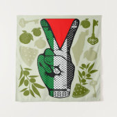 Victory Sign Hand Resistance Red Triangle Symbol タペストリー (正面)