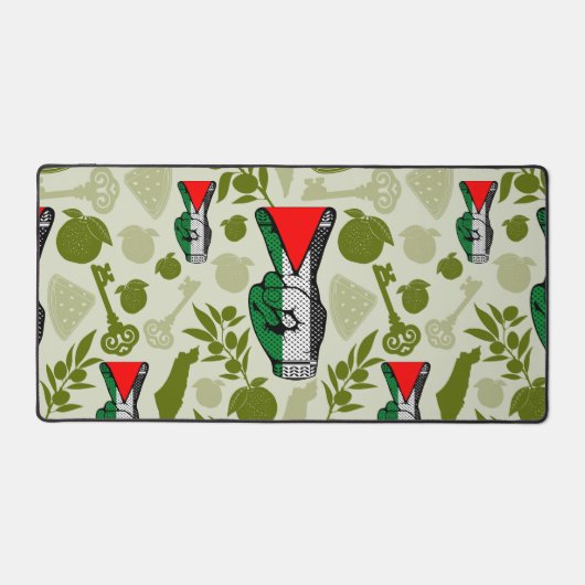 Victory Sign Hand Resistance Red Triangle Symbol デスクマット (正面)