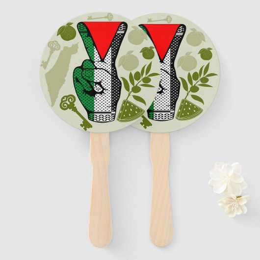 Victory Sign Hand Resistance Red Triangle Symbol ハンドファン (正面&裏面)