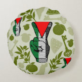 Victory Sign Hand Resistance Red Triangle Symbol ラウンドクッション (裏面)