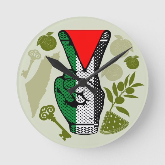 Victory Sign Hand Resistance Red Triangle Symbol ラウンド壁時計 (正面)