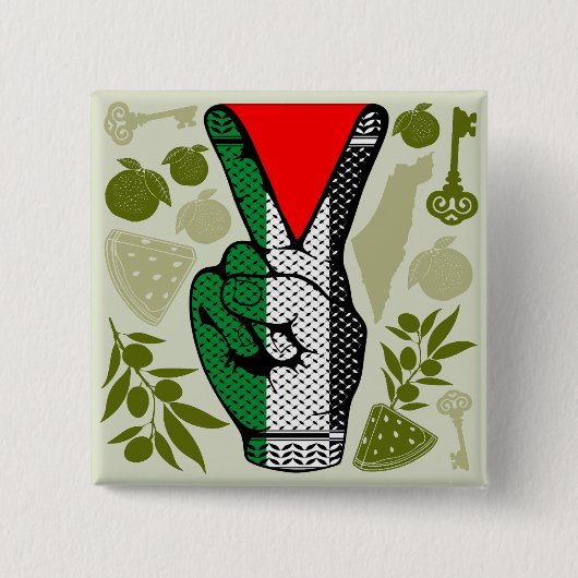 Victory Sign Hand Resistance Red Triangle Symbol 缶バッジ (正面)