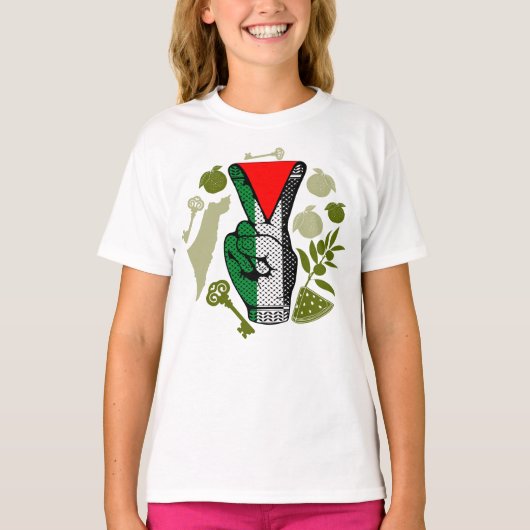 Victory Sign Hand Resistance Red Triangle Symbol Tシャツ (正面)