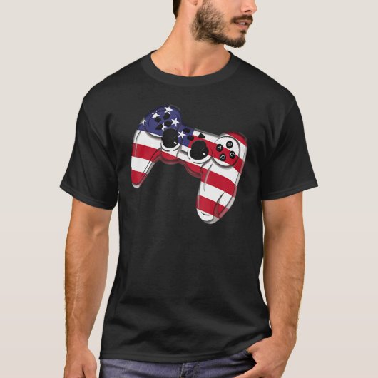 Video Game 4th Of July Controller American Flag Tシャツ (正面)