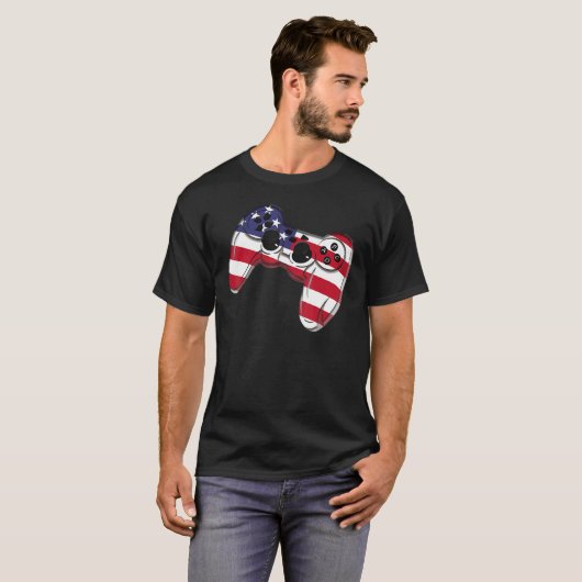 Video Game 4th Of July Controller American Flag Tシャツ (正面フル)