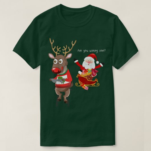 video game addictive deer Christmas  Tシャツ (デザイン正面)