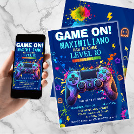 Video Game Birthday Invitation - Gamer Level up 招待状