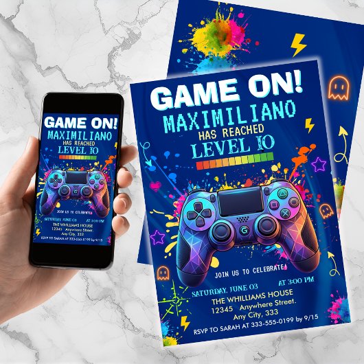 Video Game Birthday Invitation - Gamer Level up 招待状