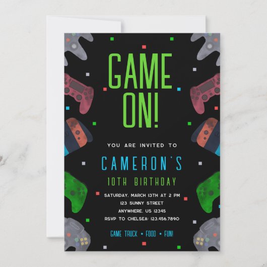 Video Game Birthday Invitation Pixel Game Party 招待状 (正面)