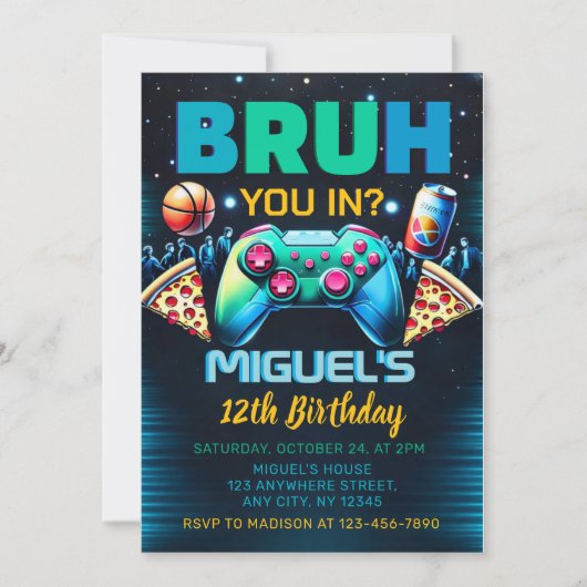 video game birthday party invitation 招待状 (正面)