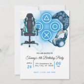 Video game blue birthday 招待状 (正面)