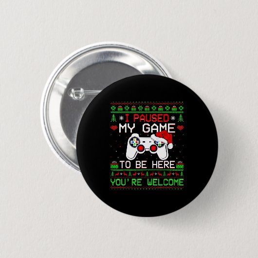 Video Game Christmas Ugly Sweater Funny Gamer Gami 缶バッジ (正面&裏面)