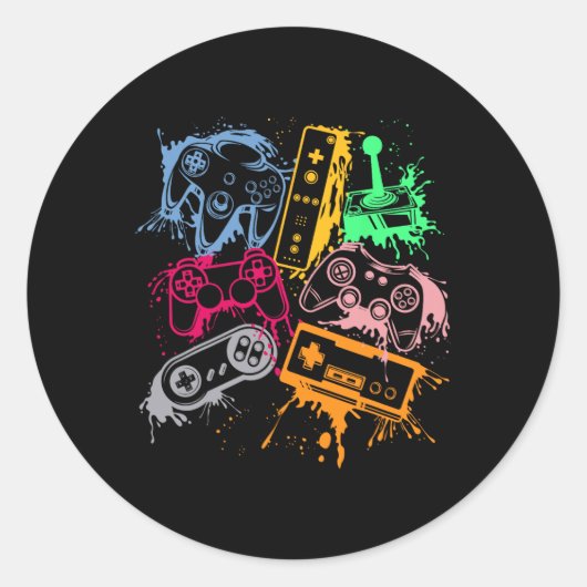 Video Game Console Controllers Retro 80's 90's Arc ラウンドシール (正面)