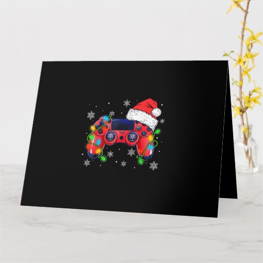 Video Game Controller Christmas Santa Hat Gamer Bo カード (黄色い花)