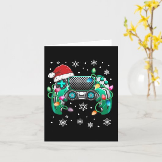 Video Game Controller Christmas Santa Hat Gamer Bo カード (黄色い花)
