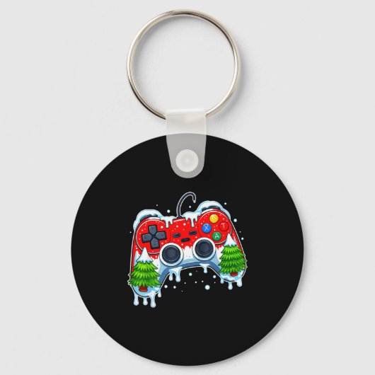 Video Game Controller Christmas Santa Hat Gamer Bo キーホルダー (正面)