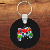Video Game Controller Christmas Santa Hat Gamer Bo キーホルダー (正面)