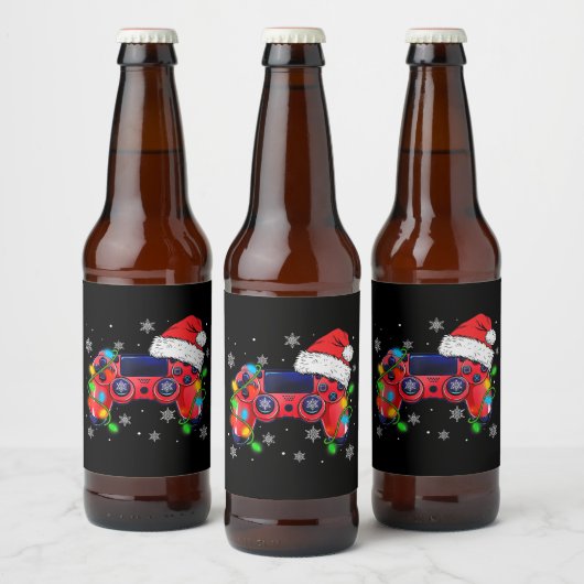 Video Game Controller Christmas Santa Hat Gamer Bo ビールラベル (ボトル)