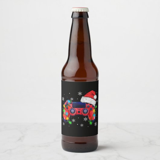 Video Game Controller Christmas Santa Hat Gamer Bo ビールラベル (正面)