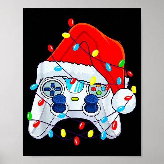 Video Game Controller Christmas Santa Hat Gamer Bo ポスター (正面)