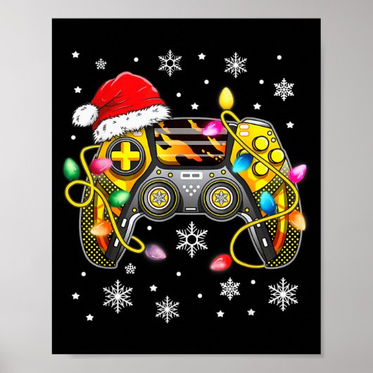 Video Game Controller Christmas Santa Hat Gamer Bo ポスター (正面)
