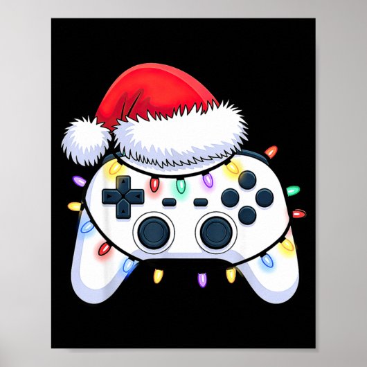 Video Game Controller Christmas Santa Hat Gamer Bo ポスター (正面)